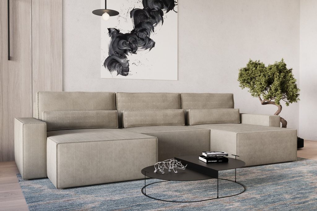 MOEBLO Wohnlandschaft DENVER U MINI , aus Cord, Couch Cord für Wohnzimmer Schlafsofa Sofagarnitur Sofa Eckcouch U-Form Cordstoff, Eckcouch Wohnlan...