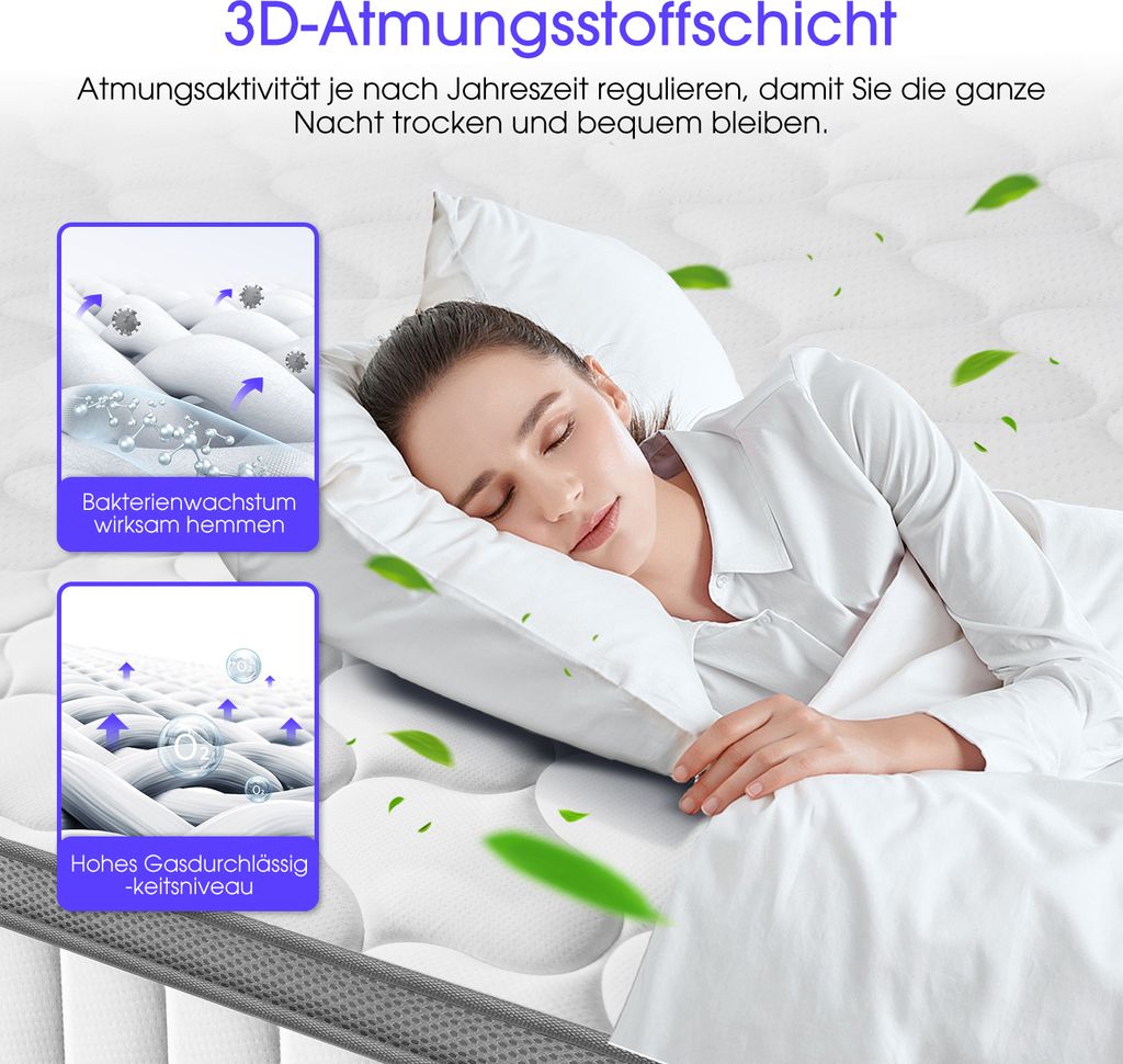 Aiidoits Matratze 90x200 Cm Taschenfederkernmatratze 7 Zonen
