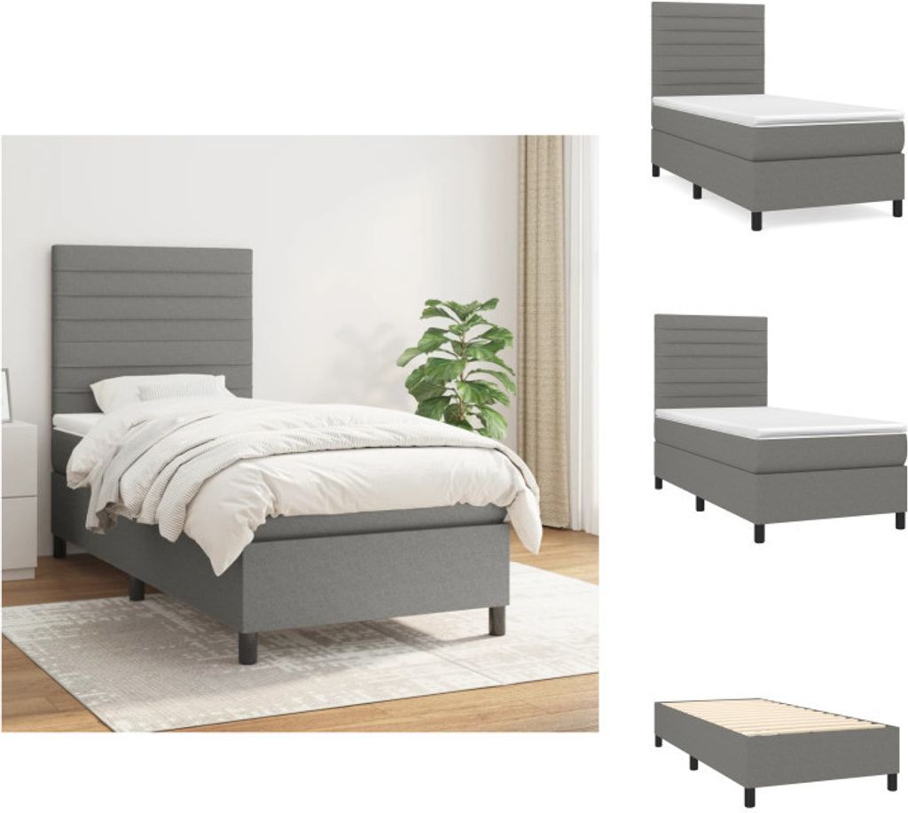 vidaXL Boxspringbett mit Matratze Dunkelgrau 90x190 cm Stoff - Betten & Bettgestelle
