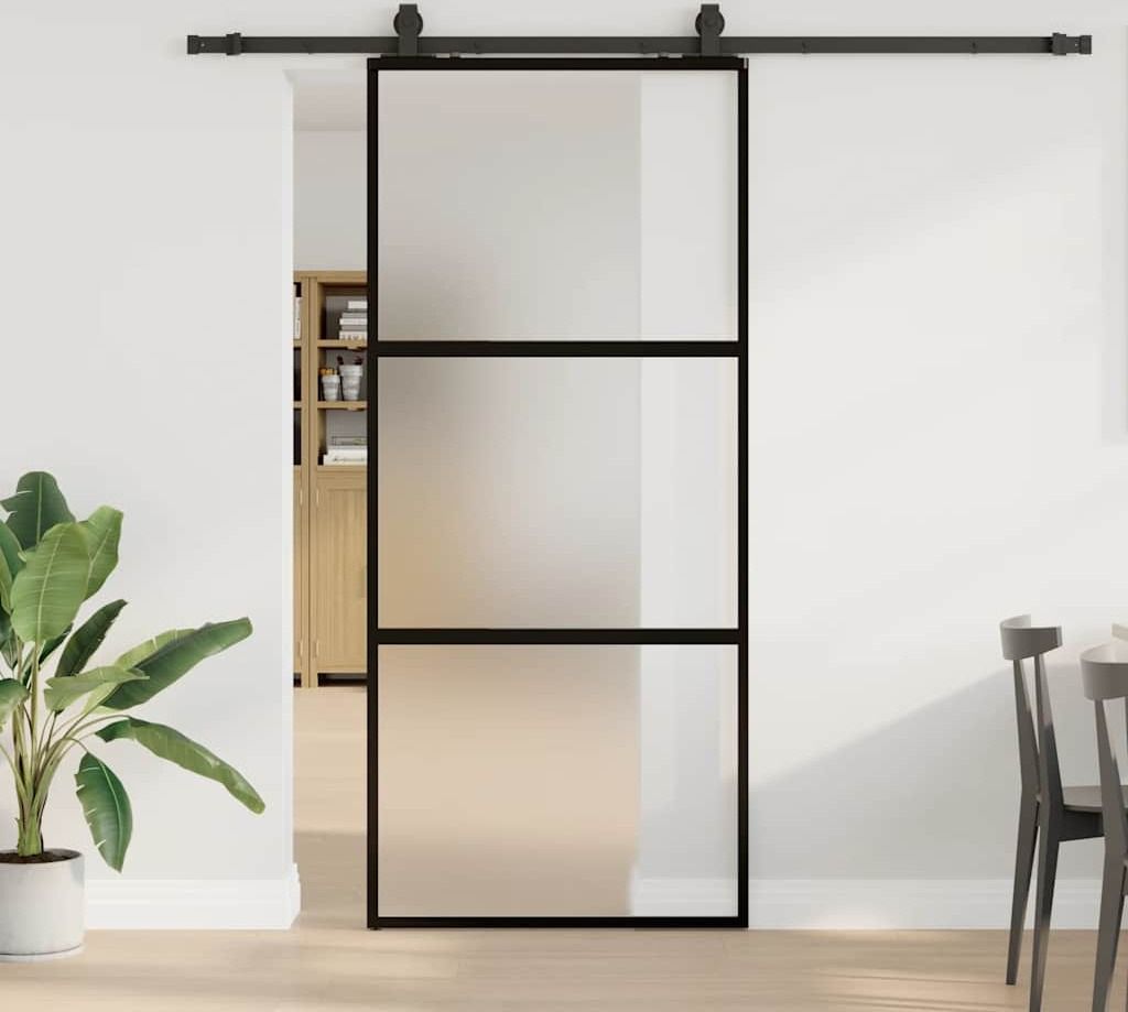Langlebig Schiebetür mit Beschlag Schwarz 90x205 cm Hartglas - Zimmertüren Octo6014361 2parcel