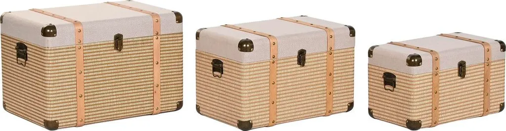 Coffres de rangement naturels Home ESPRIT en bois et tissu pour la maison
