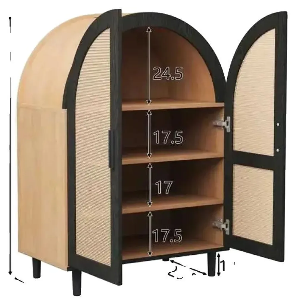 Meuble à chaussures avec portes en rotin - Rangement bois 2 compartiments