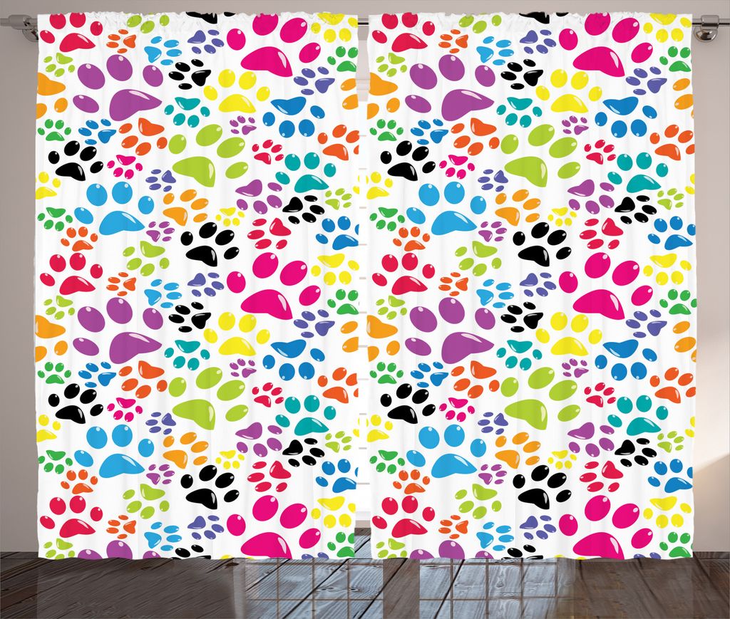 ABAKUHAUS Bunt Rustikaler Vorhang, Cartoon Hund Pfote Spuren, Wohnzimmer Universalband Gardinen mit Schlaufen und Haken, 280 x 225 cm, Lila Blaues ...