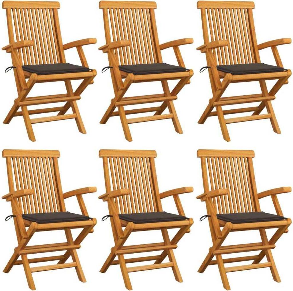 CLORIS Gartenstühle mit Taupe Kissen 6 Stk. Massivholz Teak, 44,89 kg