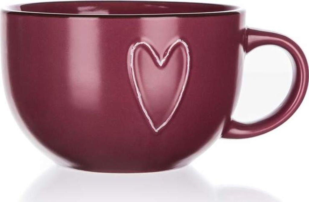 Kaffeebecher, großes Fassungsvermögen, bordeauxrot, Herzmotiv, romantisch 730 ml