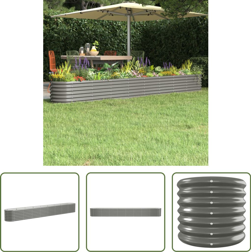 The Living Store Hochbeet Pulverbeschichteter Stahl 332x40x36 cm Grau
