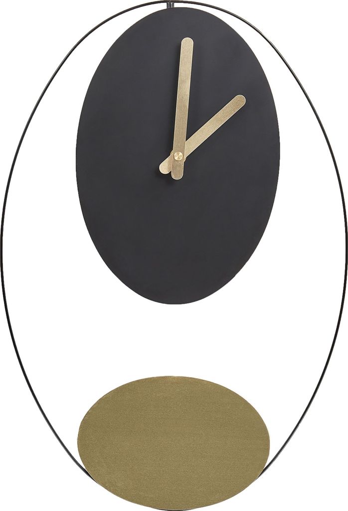 BELIANI Wanduhr Schwarz u. Gold Metall Oval mit Pendel Zeigern Batteriebetrieben ohne Zahlen Indizes Sekundenzähler Modernes Design Uhr für Wohnz...