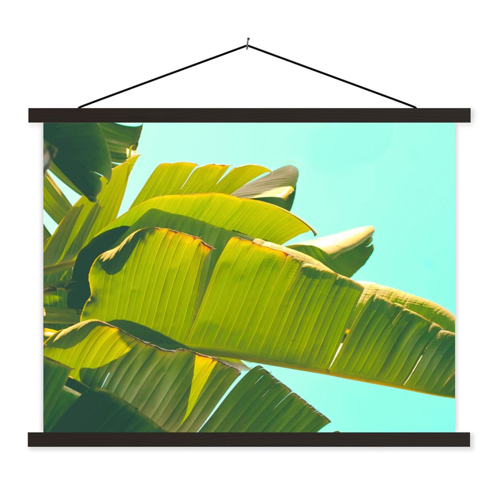 MuchoWow Textilposter Bananenblatt - Blätter - Tropisch - Sommer 120x90 cm mit schwarzem Rahmen - Aufhänger für Poster