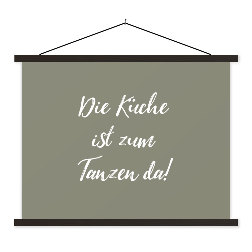 MuchoWow Textilposter Zitate - Die Küche ist zum Tanzen da! - Sprichwörter 40x30 cm mit schwarzem Rahmen - Dekorationen