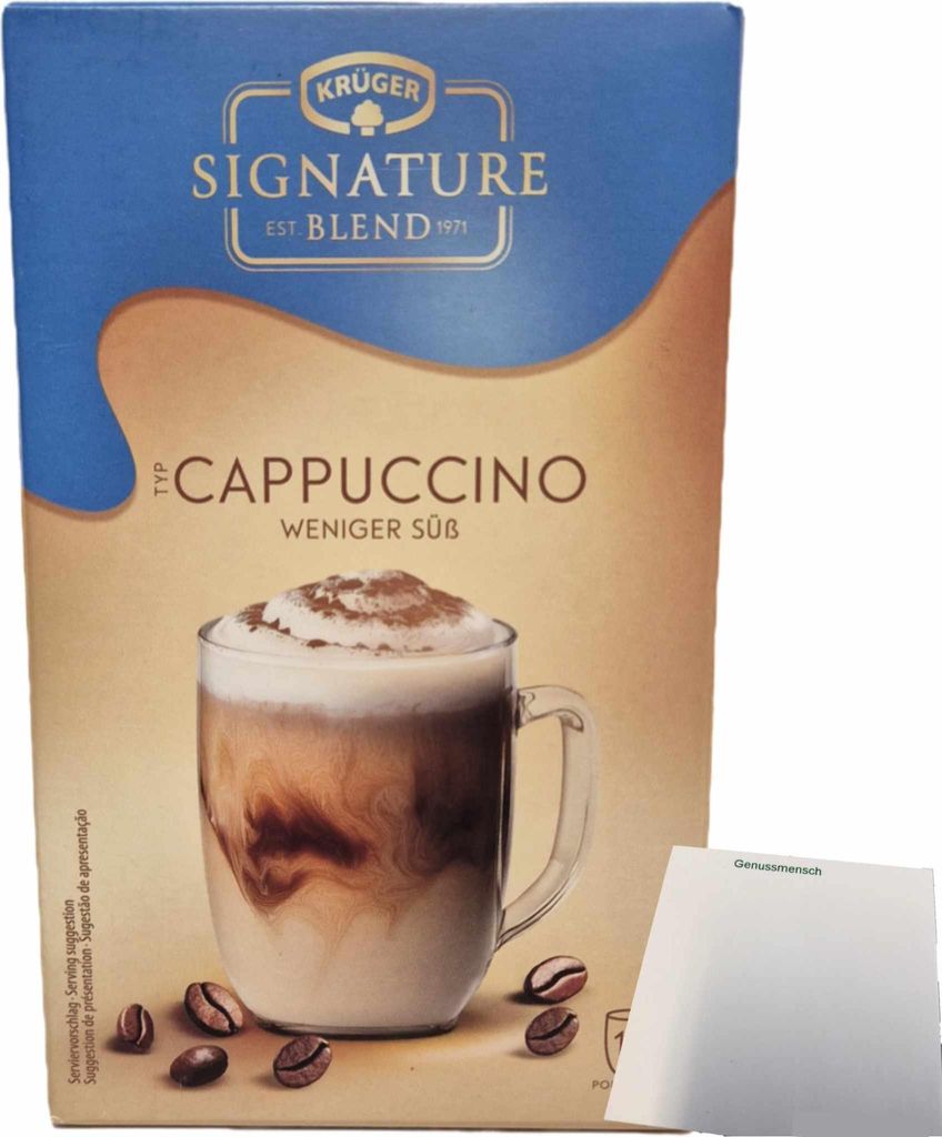 Krüger Signature Blend Cappuccino Weniger Süß (125g Packung, 10 Portionen) + usy Block