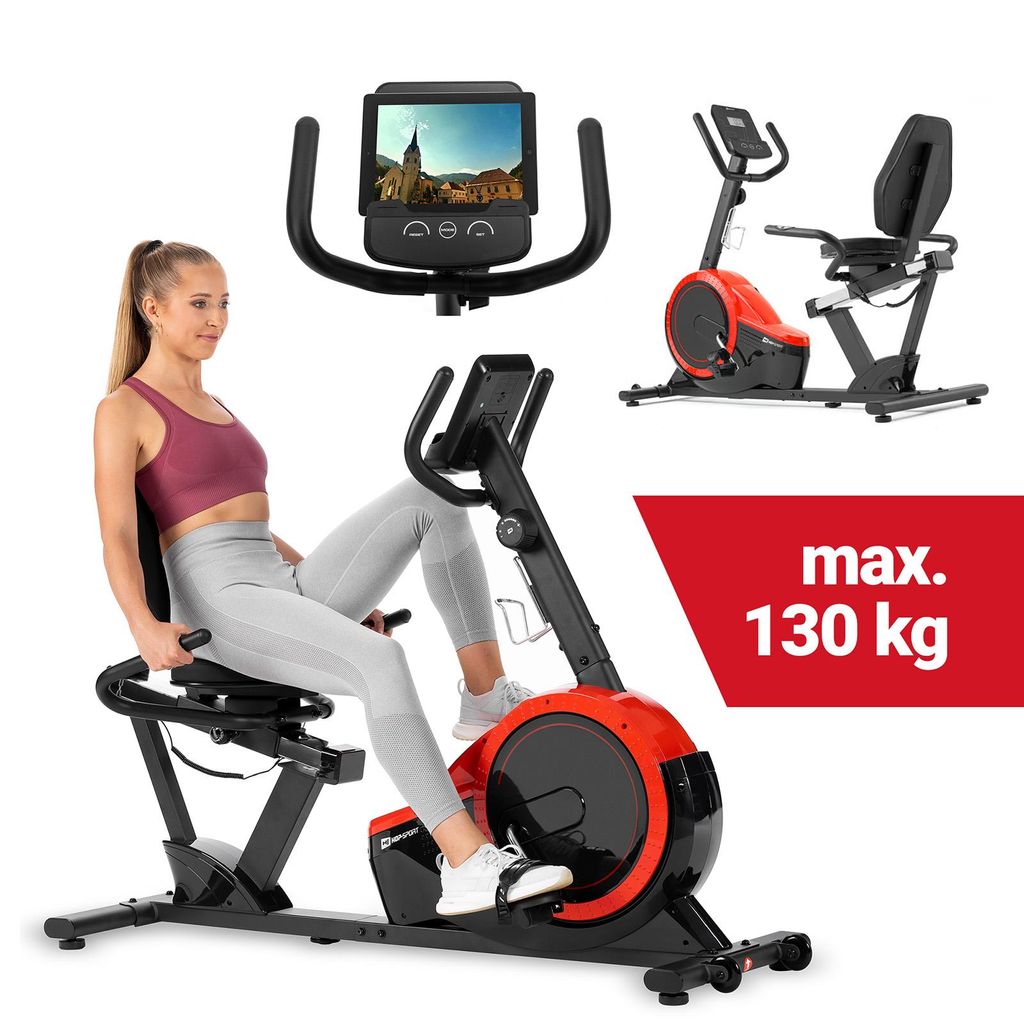 Hop-Sport Liegeergometer HS-060L - Liegeheimtrainer mit Handpulssensoren, 15 kg Schwungmasse, 8 Widerstandsstufen - Sitzergometer für Senioren max...