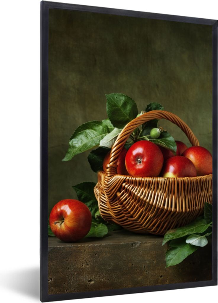 MuchoWow Gerahmtes Poster Rustikal - Apfel - Obst - Rot - Korb - Stilleben 40x60 cm - Poster mit Schwarzem Bilderrahmen Wandposter Rahmen Foto Bi...