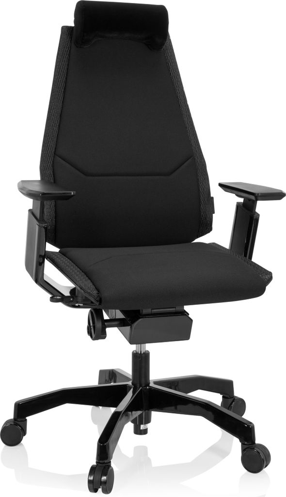 hjh OFFICE High End Bürostuhl GENIDIA BLACK Ergonomischer Schreibtischstuhl mit Armlehnen Stoff Schwarz Drehstuhl für Büro, Zuhause