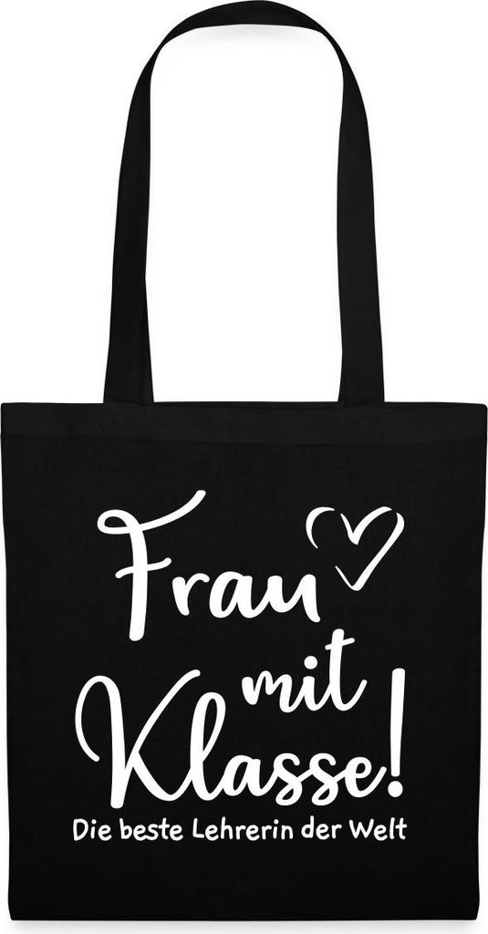Spreadshirt Frau mit Klasse Beste Lehrerin der Welt Geschenk Stoffbeutel, One size, Schwarz