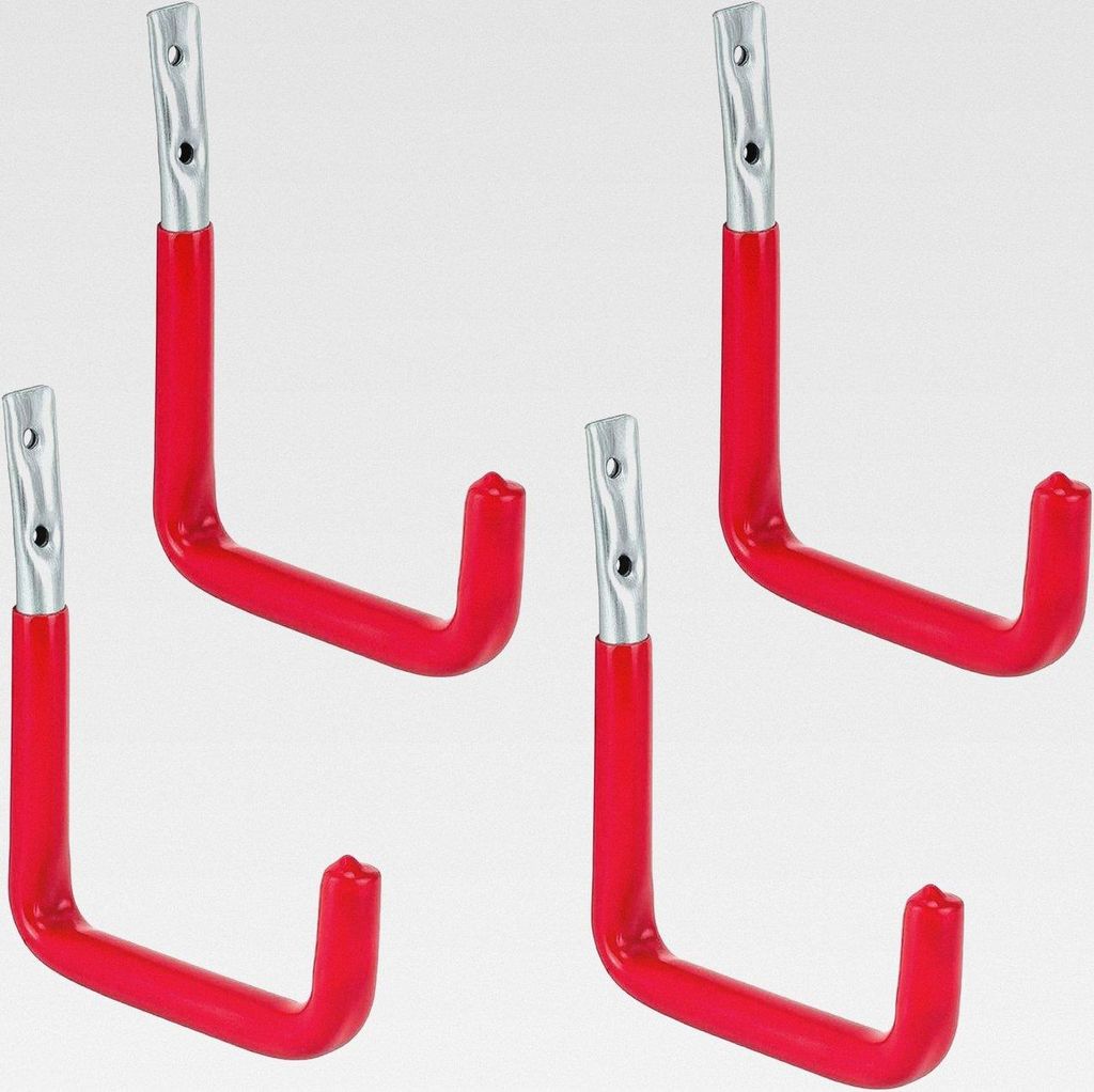 Wandhaken U-Form 145 x 120 x 60 x 90 mm rot gummier, 4er-Set, Schwerlsthaken, Tragkraft 25 kg