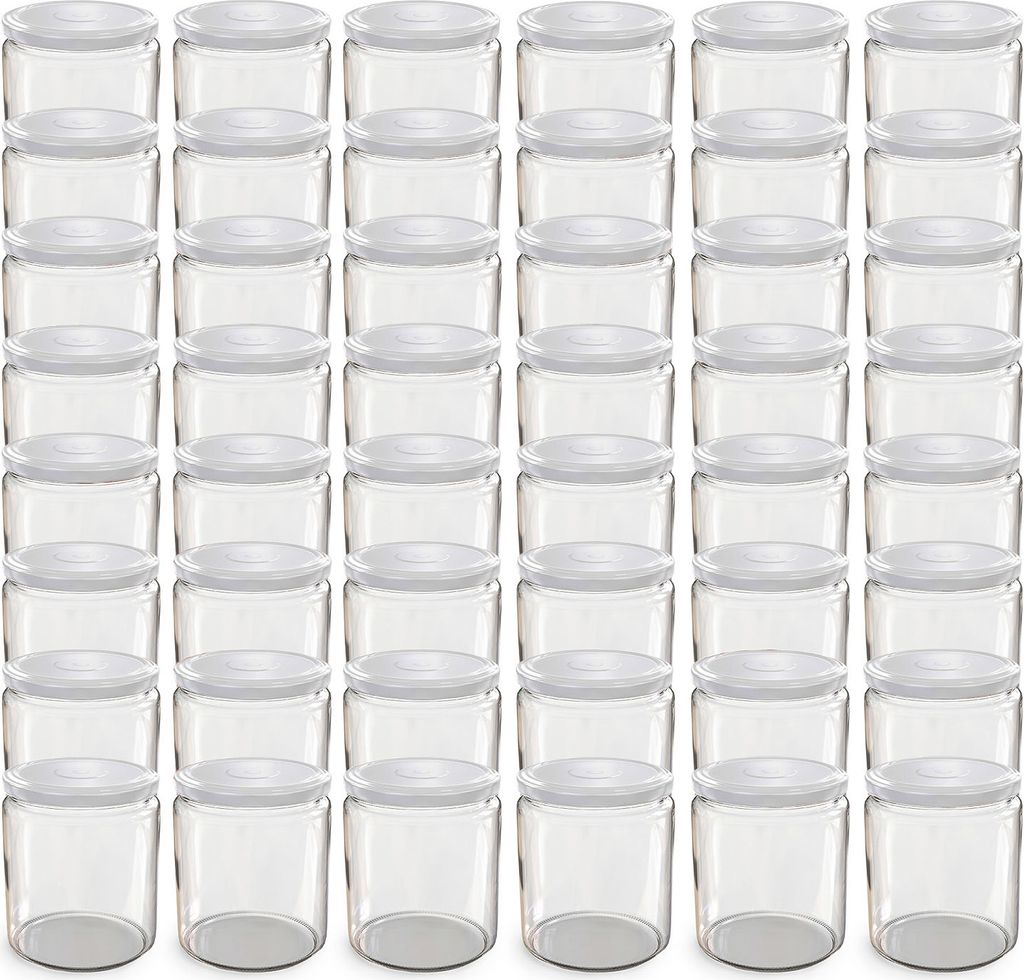 Oputec 48x 405 ml Einmachgläser mit Schraubdeckel Weiß – Perfekt für Konfitüren, Vorratsgläser mit Deckel ideal als Marmeladengläser und Sc...