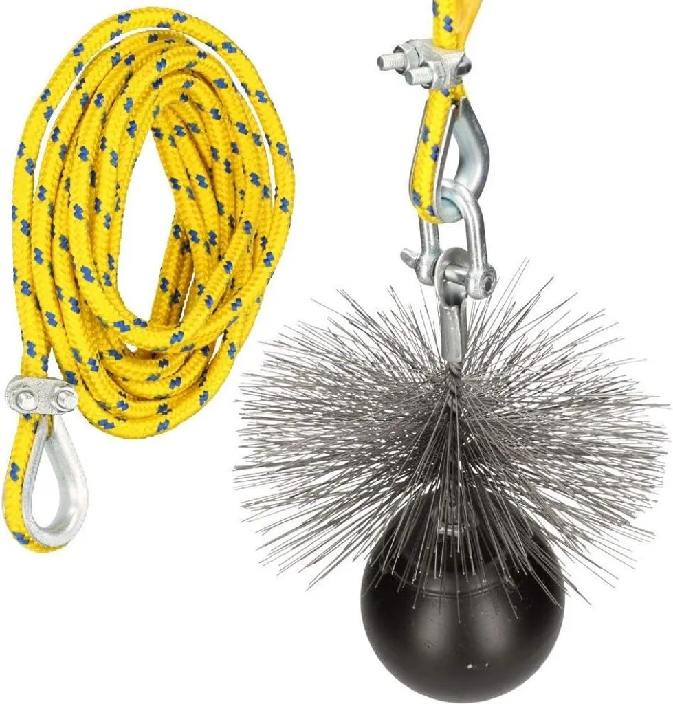 KOTARBAU scopa per camini SET 250 mm, lunghezza corda - 22 m scopa per camini MOLLA IN ACCIAIO TENSIONE PESO corda di trazione asta flessibile scopa per fuliggine asta di spinta spazzola per camini set pulizia mattoni