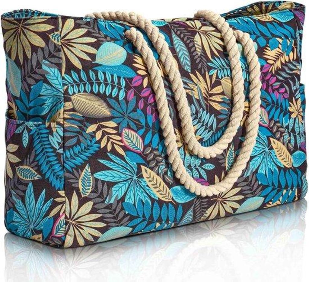 Strandtas für Frauen, große Badetasche, wasserdichte Strandtasche mit Reißverschluss, große Familien-Einkaufstasche, faltbare Schultertasche, T...