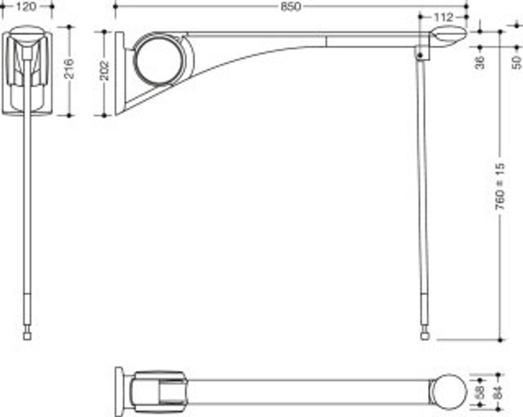 HEWI 802.50.45960 DR SK-Griff Premium,850, m.Bodenstütze