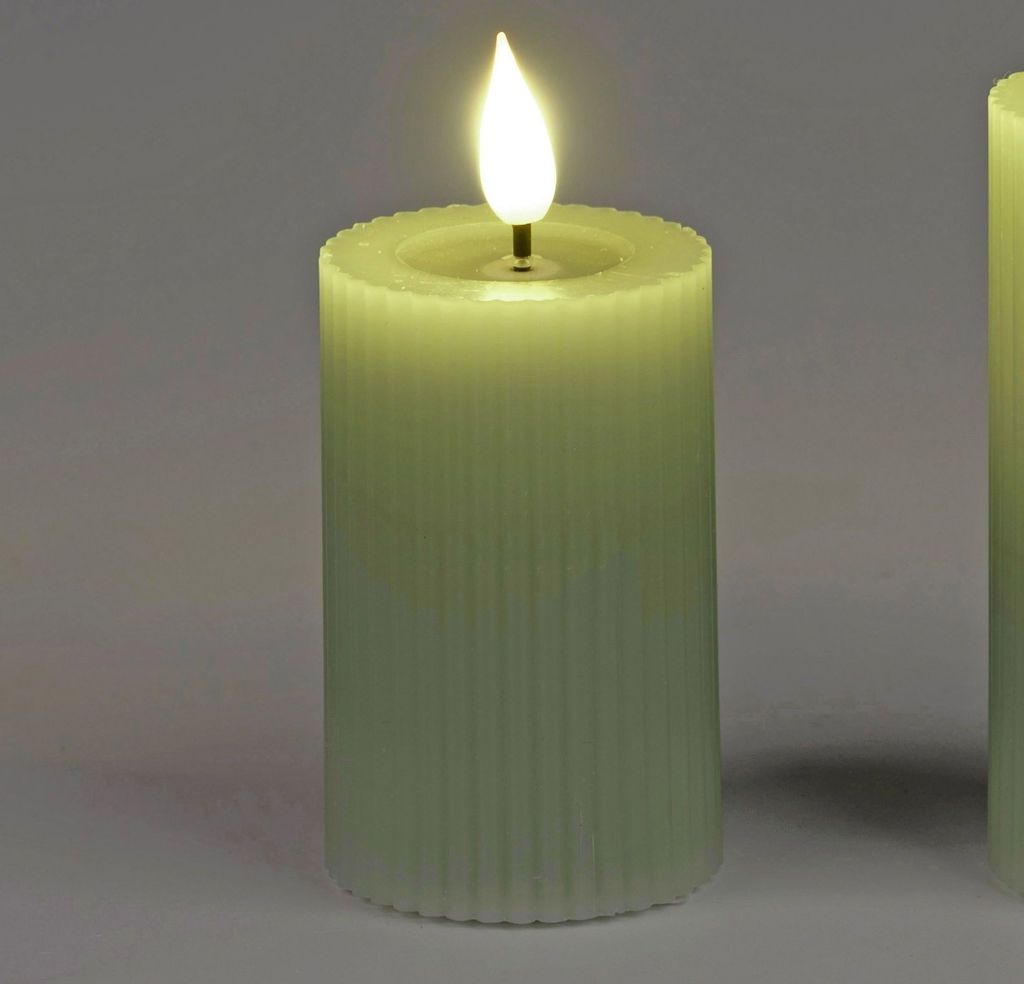 LED Kerze STREIFEN H. 8cm D. 5cm grün mit Timer Formano F25 Produktbild 