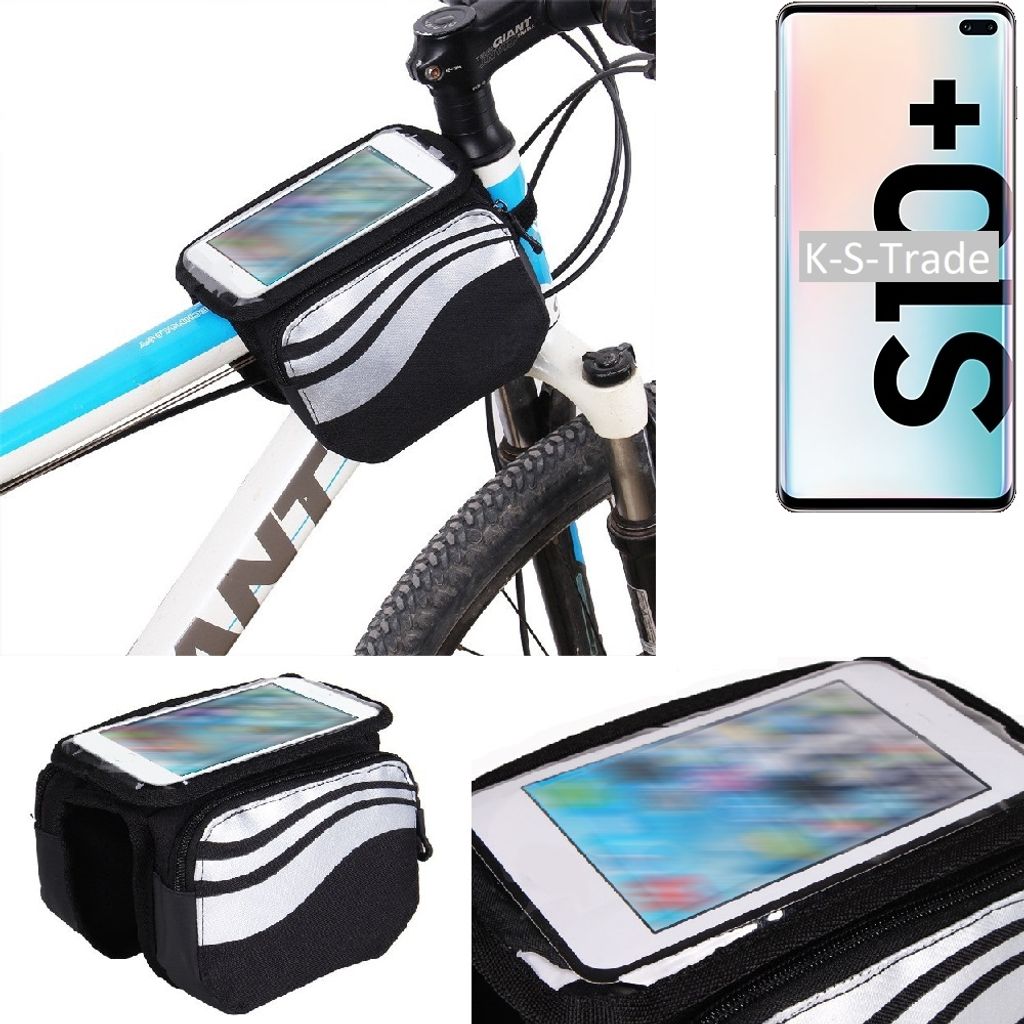 K-S-Trade Rahmentasche Fahrrad-Halterung kompatibel mit Samsung S10+ 128GB Rahmenhalterung Fahrrad Handyhalterung Fahrradtasche Handy Smartphone