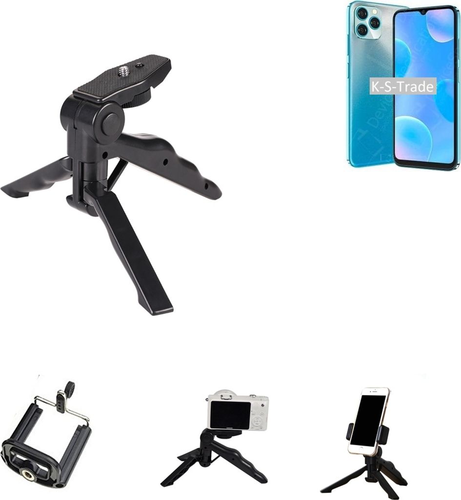 K-S-Trade Stativ Tisch-Ständer Dreibein Handy-Stativ Ständer kompatibel mit Blackview A95 Mini-Stativ Smartphone Tripod Handy-Stativ aus Plastik