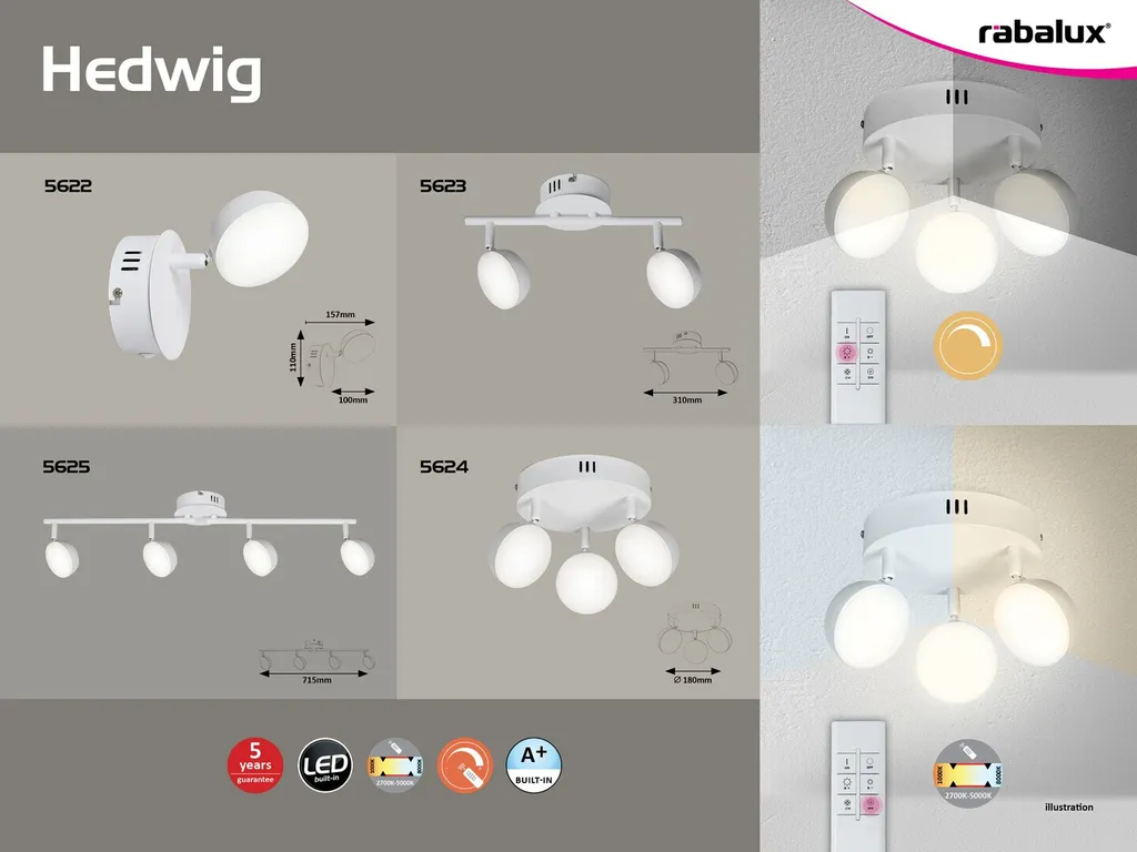 Réglette LED 4 points 16W Hedwig blanc mat télécommandée design moderne - 2