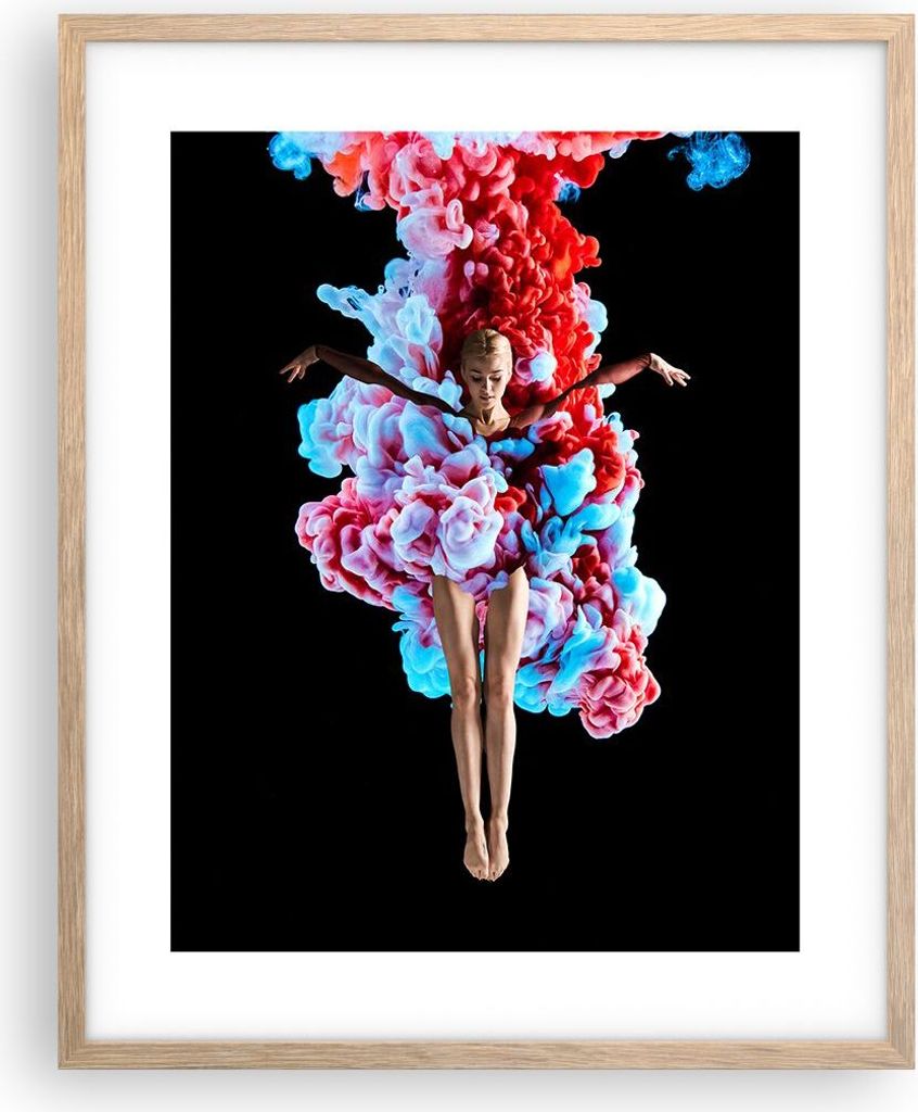 Gerahmtes Poster - Rahmen in heller Eiche - Mädchen bunt Rauch - 40x50 cm - Wand Bild - Wanddeko - Wandbilder - Kunstposter - Wandposter - Bilderr...