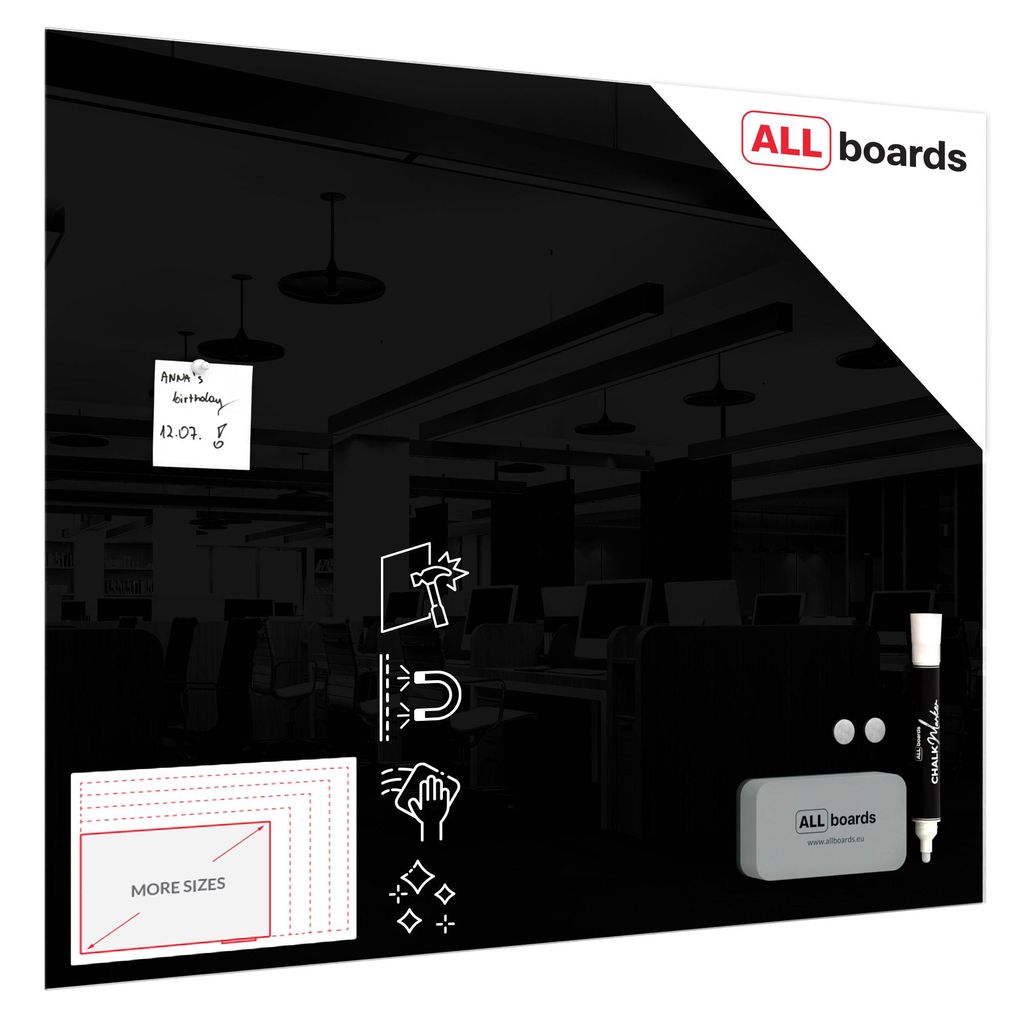 Lavagna in vetro nera magnetica 100x80 cm CLASSIC + GRATIS Immagine del prodotto 