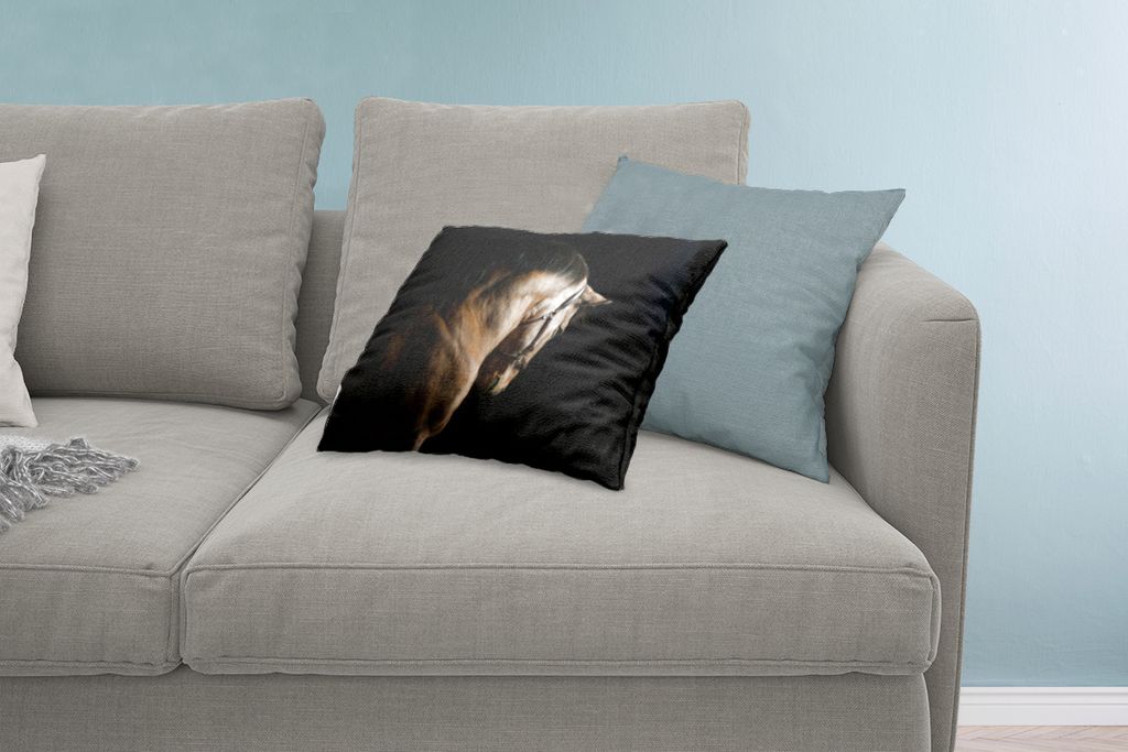 MuchoWow Zierkissen Sofakissen Wohnzimmer Dekokissen 60x40 cm Pferde - Halfter - Schwarz - Kopfkissen - Polster mit Foto