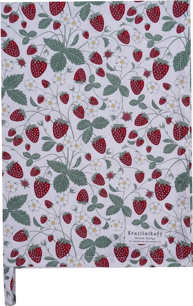 Krasilnikoff – Geschirrtuch KW13351 – Strawberry, white / Erdbeere, weiß