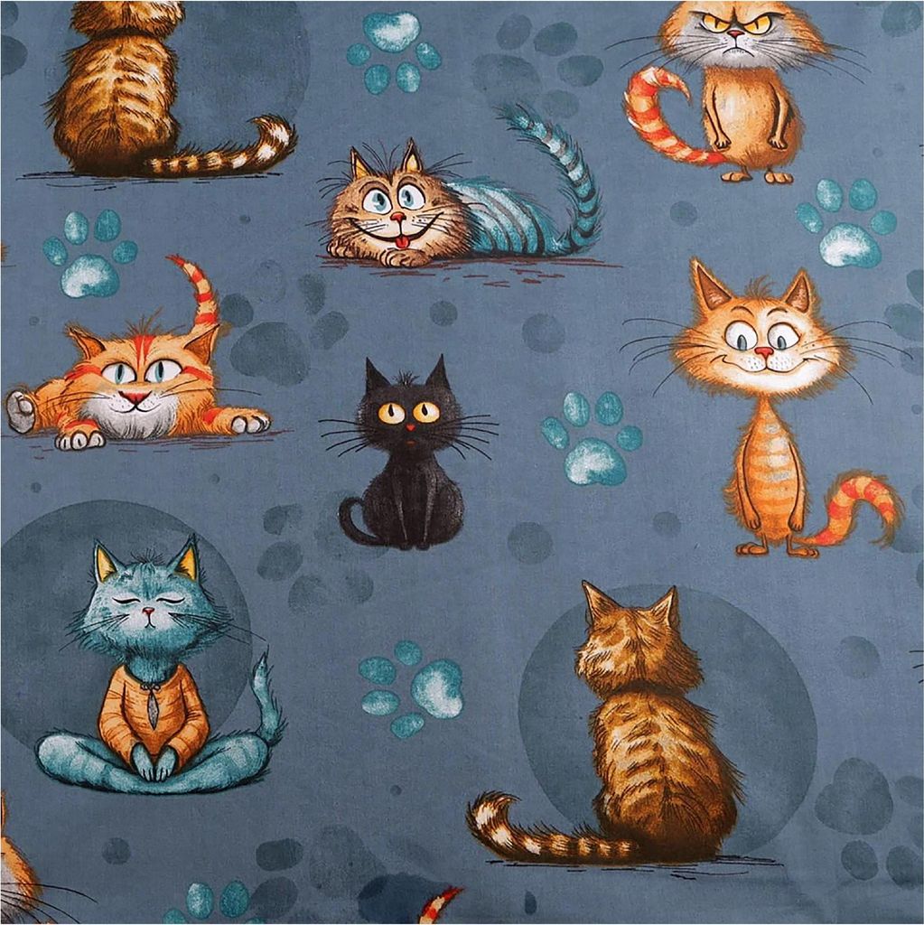 Baumwollstoff mit Kindermotiv ab 0,5m Meterware 160cm breit Kinderstoff Katzen