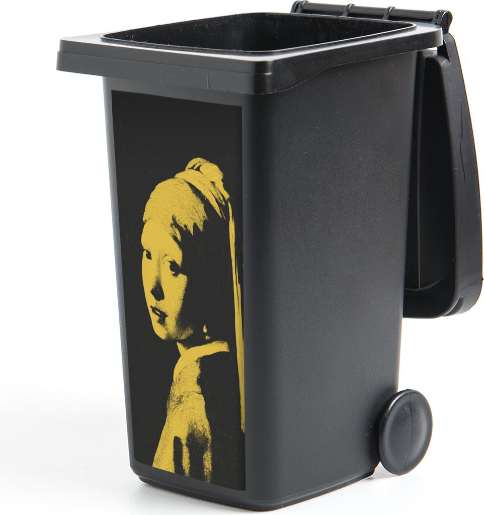 MuchoWow Mülltonnenaufkleber Mädchen mit Perlenohrring - Vermeer - Schwarz - Gelb 38x80 cm - Behälteraufkleber - Mülleimer-Aufkleber - Contai...