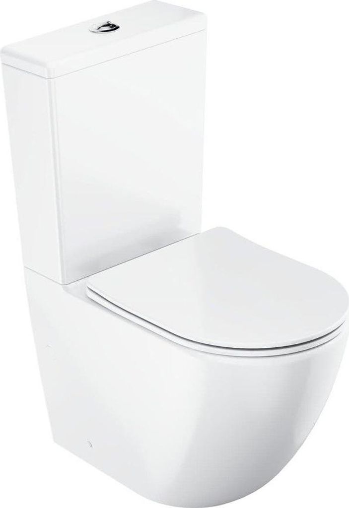 RAVAK Optima Stand-Kombi-WC mit Spülkasten spülrandlos WC-Sitz mit Absenkautomatik Geberit Spülmechanismus, weiß
