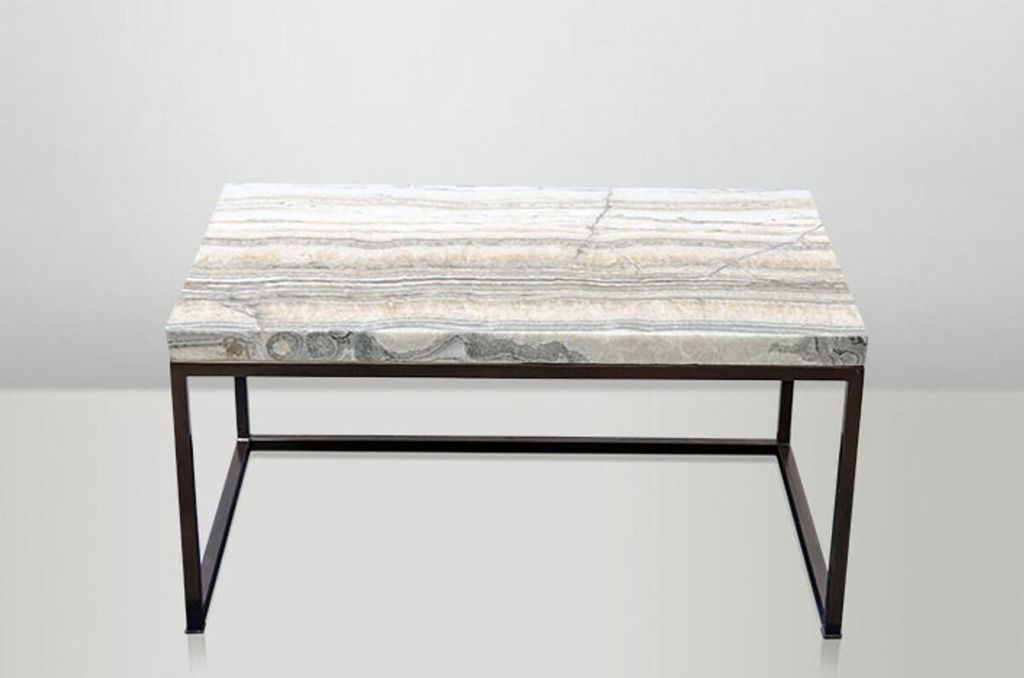 Casa Padrino Art Deco Beistelltisch Onyx / Metall 80 x 50 cm- Jugendstil Tisch - Möbel Couchtisch