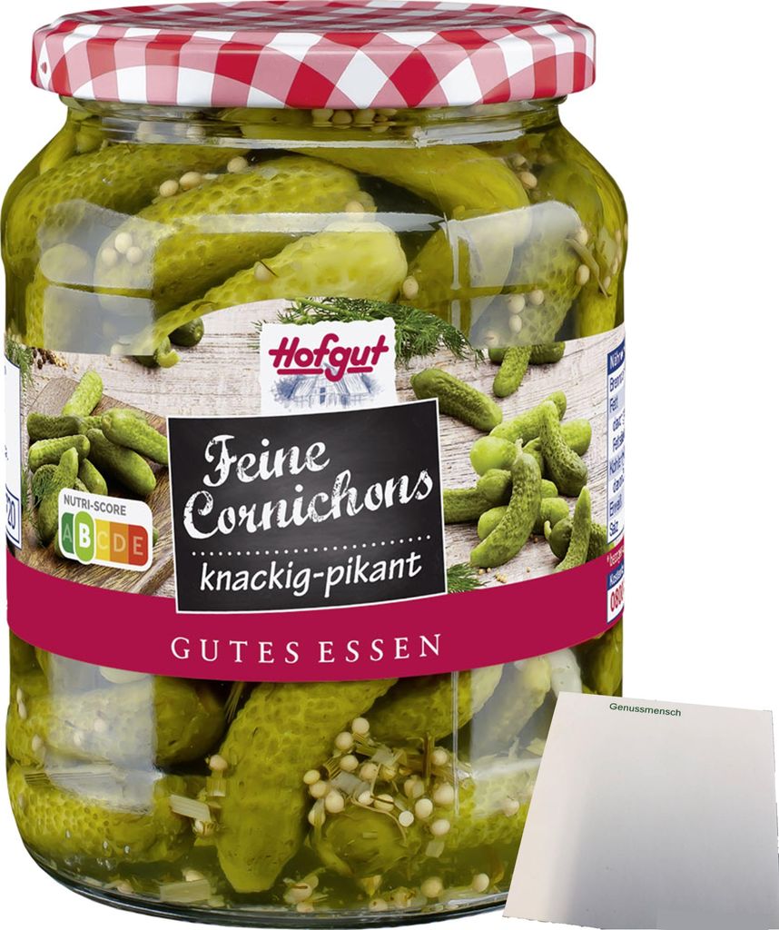 Hofgut Feine Cornichons (720ml Glas) + usy Block