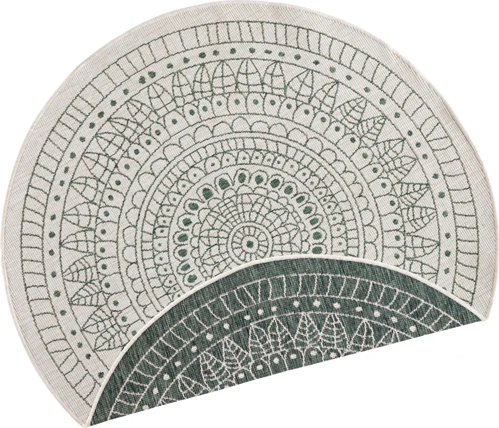 Tapis de Balcon Rond Porto Vert et Crème Idéal pour Salon de Jardin