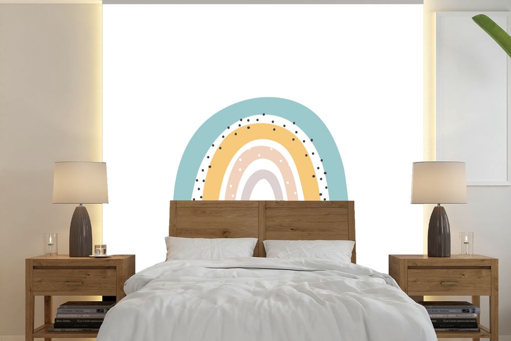 MuchoWow Fototapete für Wohnzimmer oder Schlafzimmer Wandtapete Vinyl Motivtapete Regenbogen - Mädchen - Jungen - Herz - Pastell - 280x280 cm -...