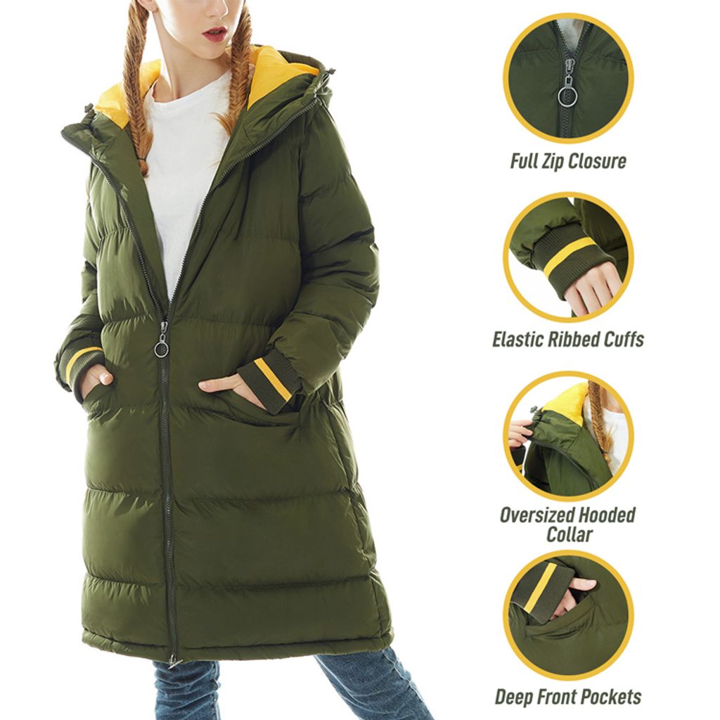 Mode Winterjacken Damen Wintermantel Damen Lang Winter Daunenjacke, Farbe: Grün, Größe: M