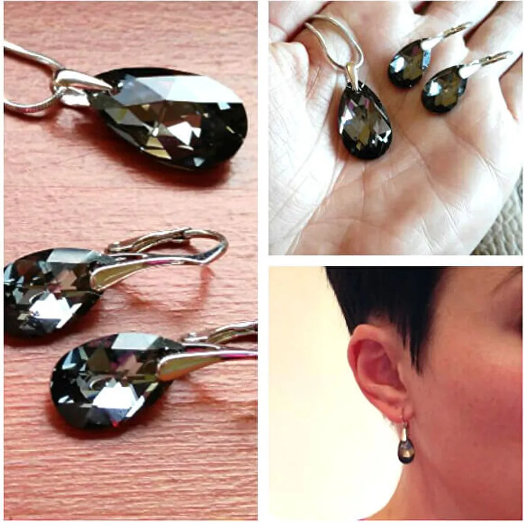 Boucles d'oreilles en cristal taillé poire reflets argentés