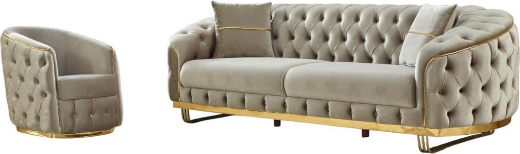 Villa Möbel Sofa Set Fairy Beige Stellvariante:2+1 Handmade, pflegeleichter Mikrofaser Samtstoff