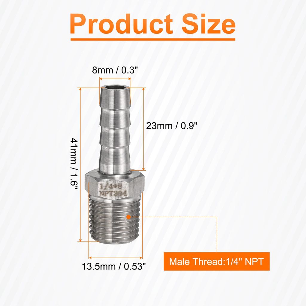 3 Stš¹ck Edelstahl Schlauchstutzen 8mm Schlauch x 1/4" NPT M?nnlich Rohrverschraubung Reduzierstš¹ck Rohrfitting Kupplung Gewindeverbinder Adap...