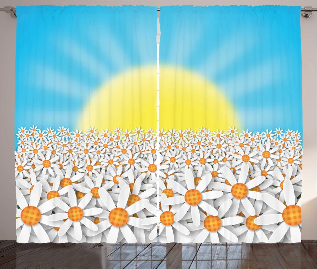 Rideau rustique ABAKUHAUS à fronces motif marguerites 280 x 225 cm bleu