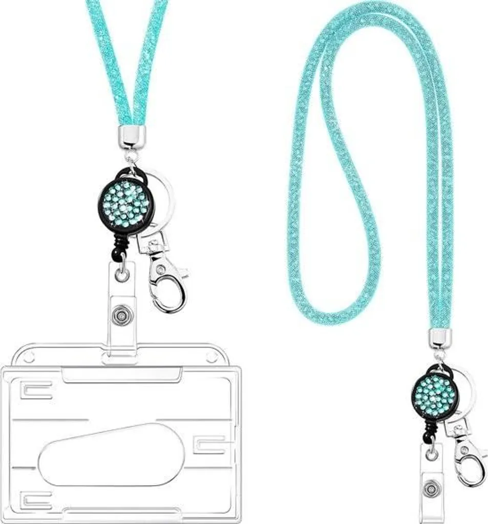 Collana con Cordino di Cristallo Blu con Strass e Porta Badge ID