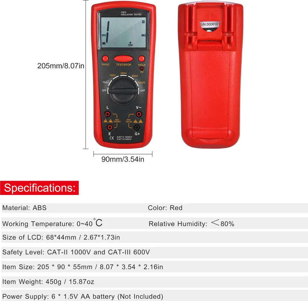 Mesureur de résistance d'isolement portable avec Écran LCD de Précision - 5