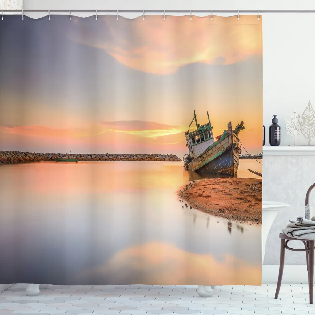 Tenda Doccia 175x240 cm Tessuto Blu Nautico ABAKUHAUS Premium
