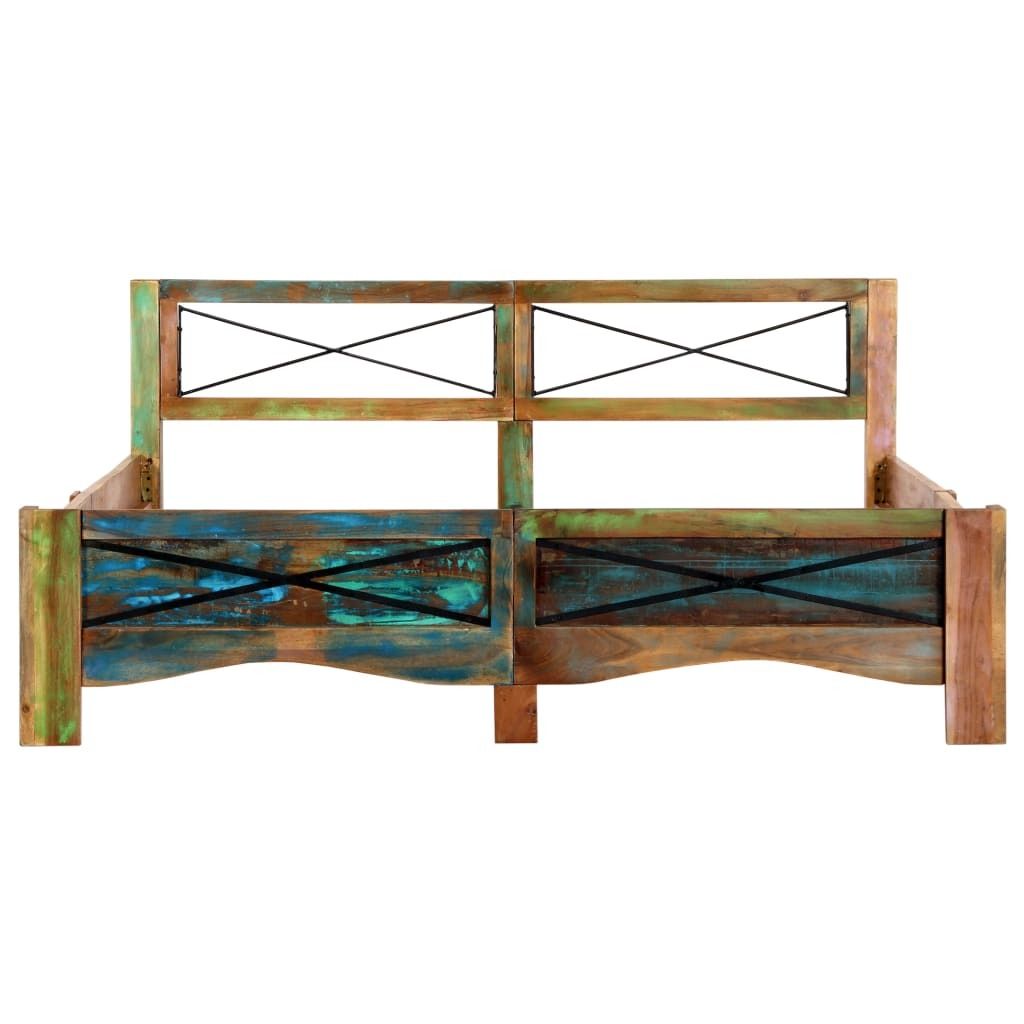 A wooden bed frame with a headboard, presented against a white background.