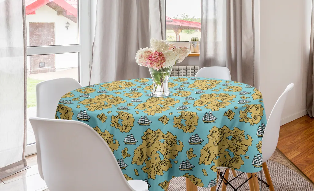 ABAKUHAUS Tovaglia Rotonda 150cm Nave Pirata - Arredo Cucina Antimacchia
