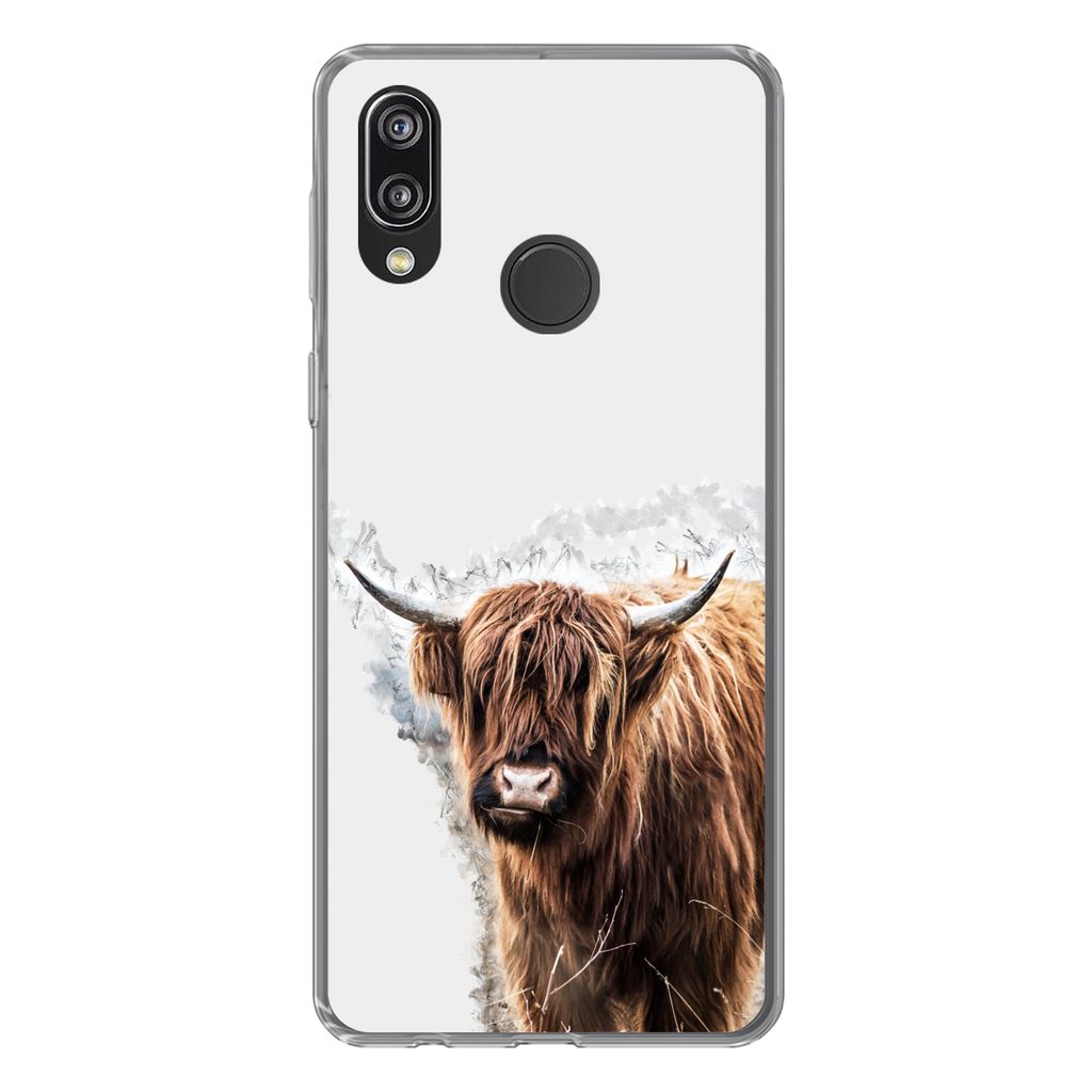 MuchoWow Handyhülle Schutzhülle Hülle für Huawei P20 Lite (2020) Schottischer Highlander - Farbe - Grau Silikon Softcase Handy Hülle - Karte...