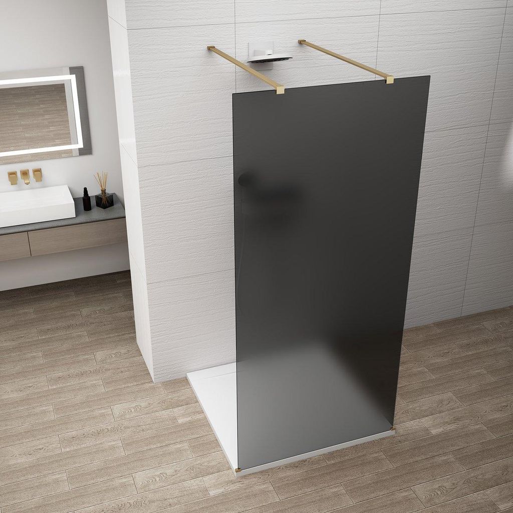 Polysan ESCA GOLD MATT Dusch-Glasteil, freistehend, graues Glas, 1400 mm